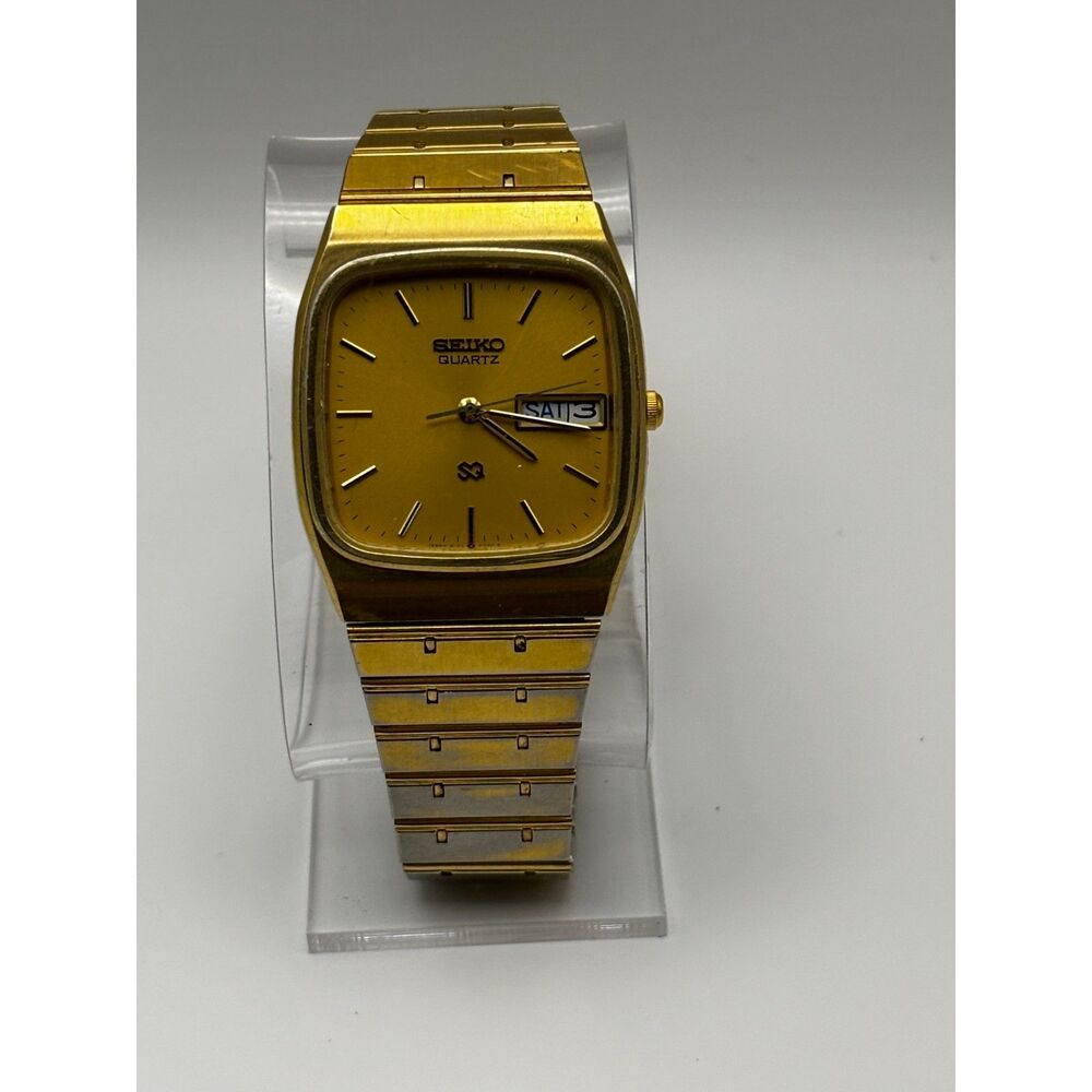 Seiko SQ men's watch 8123-5259 vintage gold-tone quartz day date
